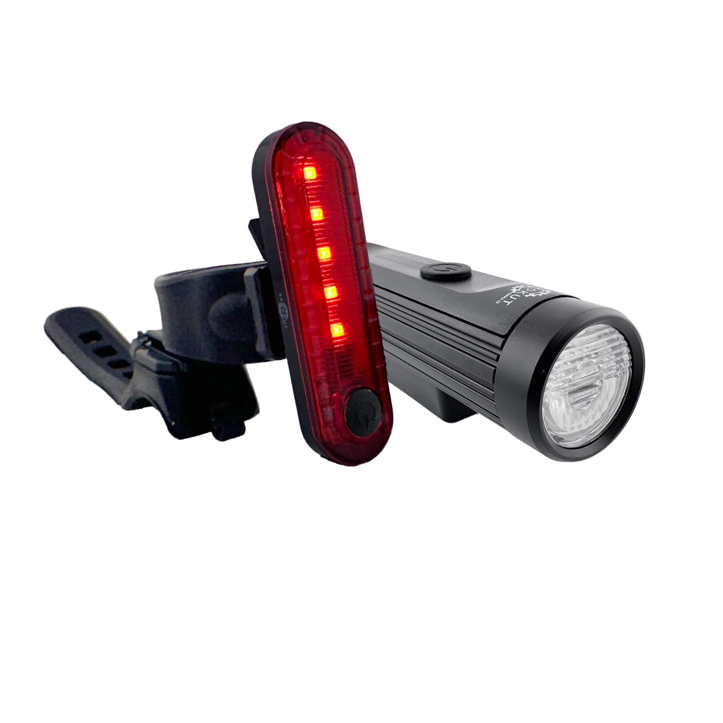 Bicycle tail light with red reflector on a white background